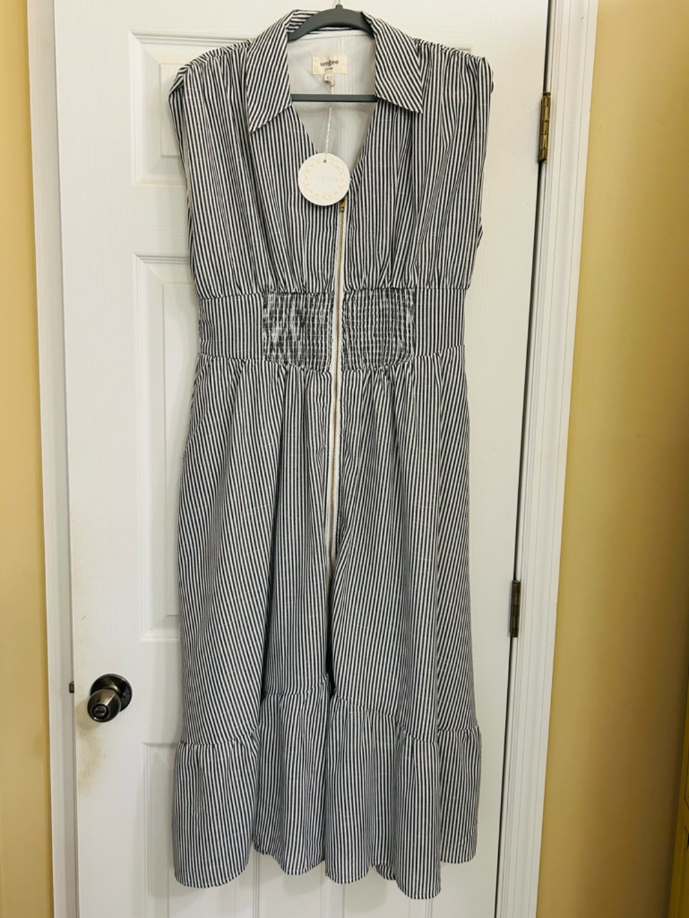 Umgee Blue and White Striped Maxi Dress